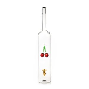 Díszpalack párhuzamos falú csapos üveg cseresznye figurával 1.5L